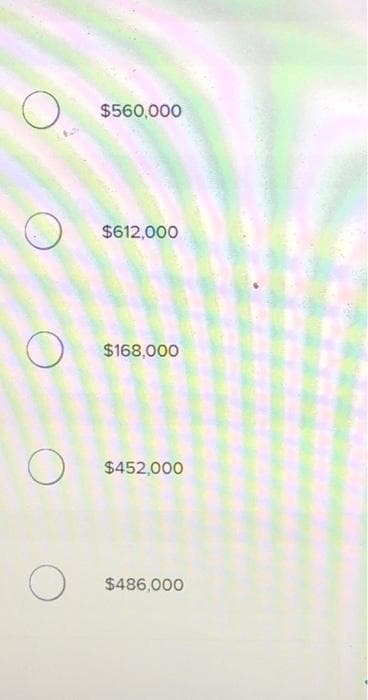 O
O
O
O
$560,000
$612,000
$168,000
$452,000
$486,000