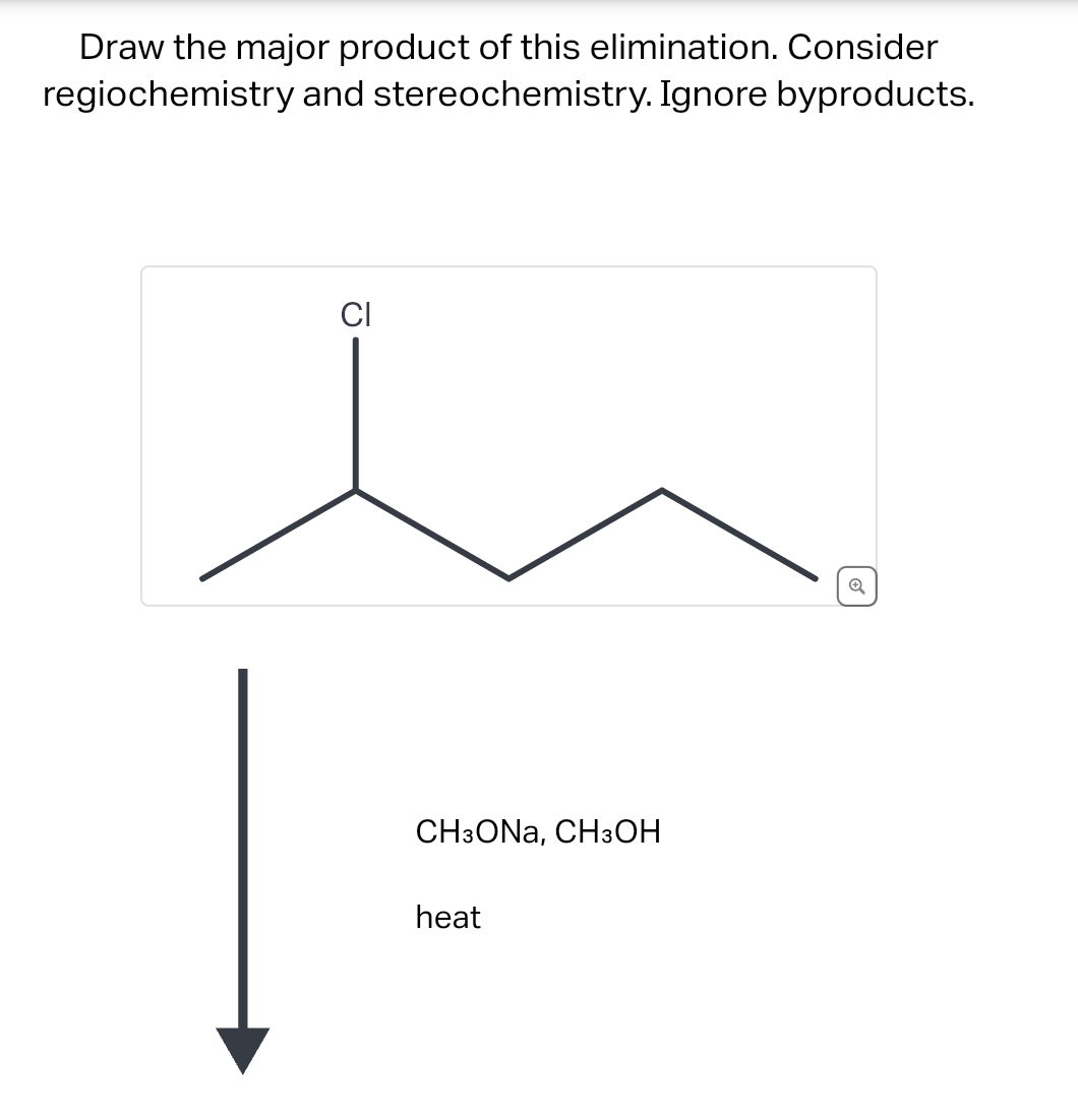 Draw the major product of this elimination. Consider
regiochemistry and stereochemistry. Ignore byproducts.
CI
CH3ONA, CH3OH
heat
Q