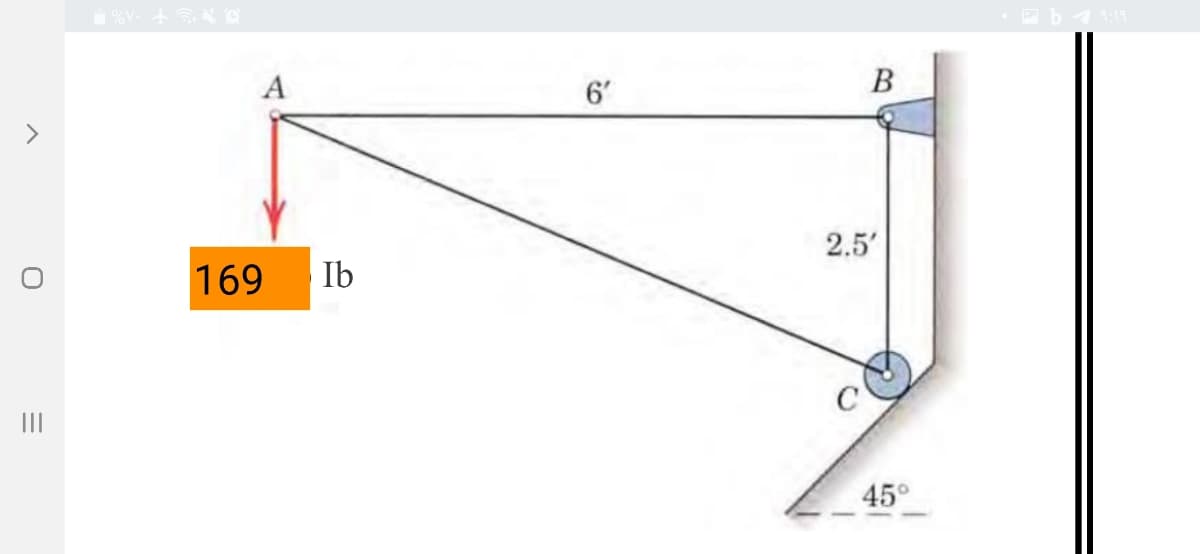 A
6'
В
2.5'
169
Ib
II
45°
