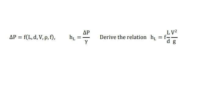 LV?
ΔΡ
hi
Y
Derive the relation hi = f-
AP = f(L, d, V, p, f),
%3D
d g
II
