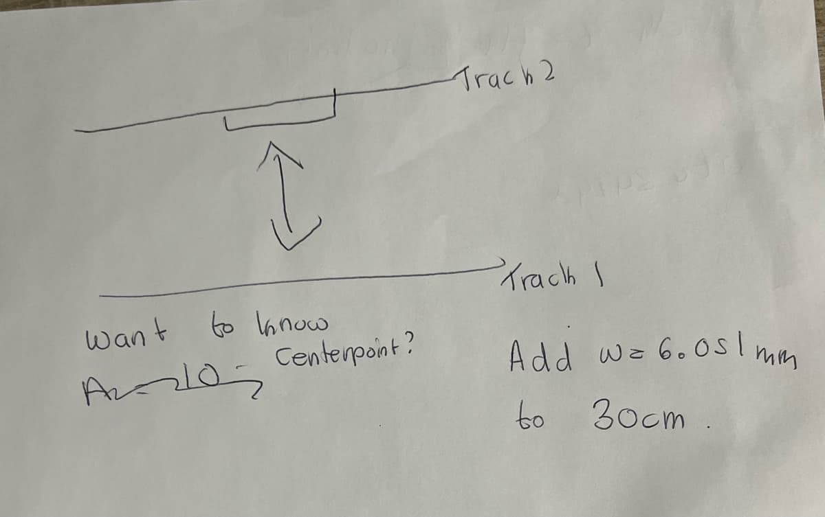 ↑
to know
want
Avalon
Centerpoint?
Track 2
Track I
Add w= 6.051 mm
to 30cm.