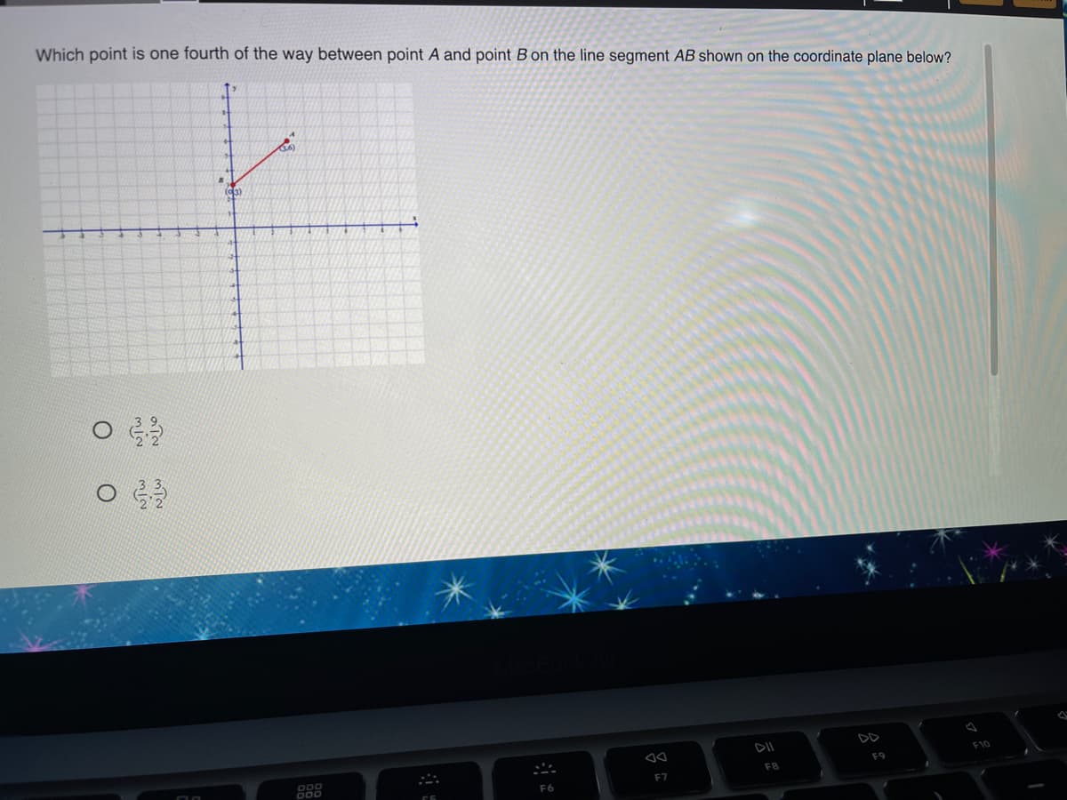 Which point is one fourth of the way between point A and point B on the line segment AB shown on the coordinate plane below?
DD
F10
D00
F9
F8
F7
F6
miN
