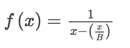 Certainly! Below is the transcription and explanation suitable for an educational website:

---

### Mathematical Function Notation

In mathematics, we often work with functions to describe relationships between variables. Here's one such function:

#### Function Definition

The function \( f(x) \) is defined as:

\[ f(x) = \frac{1}{x - \left(\frac{x}{B}\right)} \]

#### Explanation

1. **Function Name and Argument:**
   - \( f(x) \): Here, \( f \) is the function, and \( x \) is the variable or the input to the function.

2. **Numerator:**
   - The numerator of the function is the constant \( 1 \).

3. **Denominator:**
   - The denominator is an expression involving \( x \) and a variable \( B \). It is written as \( x - \left(\frac{x}{B}\right) \), where:
     - \( x \) is the variable.
     - \( B \) is a constant or parameter that changes as needed.

#### Step-by-Step Simplification

To understand the function, we can simplify the denominator:

- Begin with the inner fraction: \( \frac{x}{B} \), which represents \( x \) divided by \( B \).
- Then, subtract this value from \( x \): \( x - \left(\frac{x}{B}\right) \).

Combining these steps:

\[ x - \left(\frac{x}{B}\right) = x - \frac{x}{B} \]

Now, we consider the entire function \( f(x) \):

\[ f(x) = \frac{1}{x - \frac{x}{B}} \]

By simplifying the denominator, one can sometimes factor out the common terms and simplify further. However, to proceed, we would often substitute specific values for \( x \) and \( B \) and perform algebraic operations to see trends or behaviors of the function.

This function \( f(x) \) may be studied for various properties such as continuity, differentiability, and integration, depending on the context.

---

This transcription is aimed at providing a clear and detailed breakdown suitable for students and educators exploring the concept of functions in mathematics.