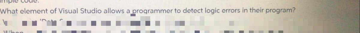 What element of Visual Studio allows a programmer to detect logic errors in their program?
A bor
