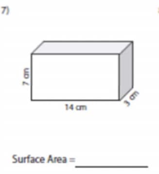 7)
14 cm
Surface Area =
UD L
3 an
