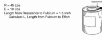 E- 10 Lbs
Length from Resisiance to Fulorum = 1.5 Inch
Calculate L. Length from Fulcrum to Effort
