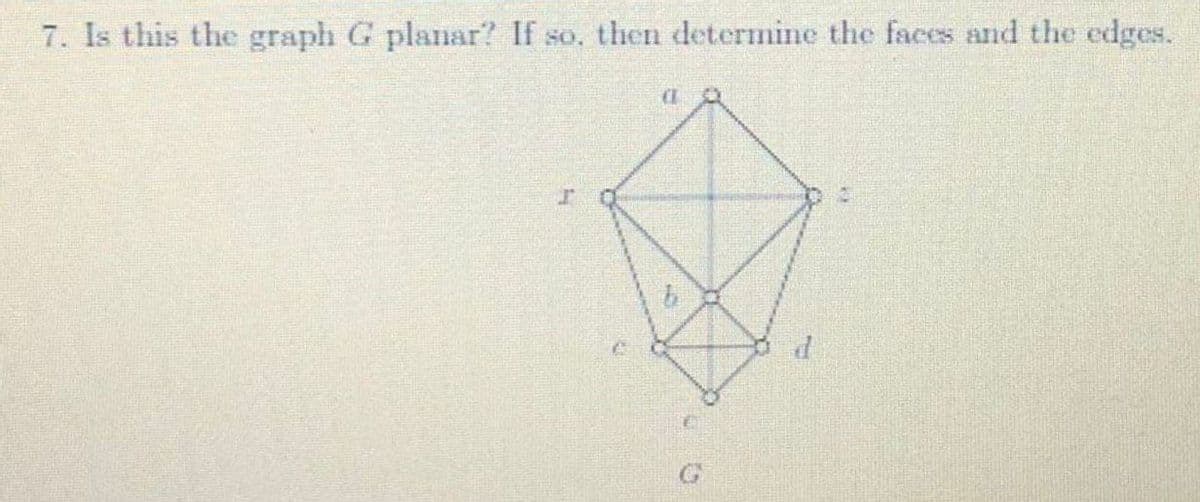 7. Is this the graph G planar? If so, then determine the faces and the edges.
