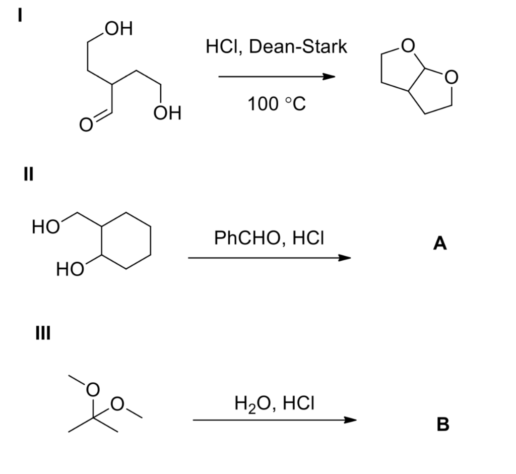 HO
НСІ, Dean-Stark
100 °C
OH
II
HO
PHCHO, HCI
HO
II
H2O, HCI
В
A
