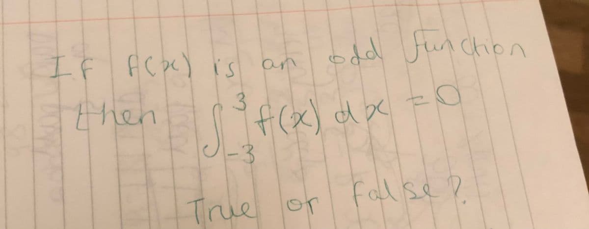 If FCx) ian
odd Uunchion
then
=
f(x) dx
J-3
True or
Fal se ?
