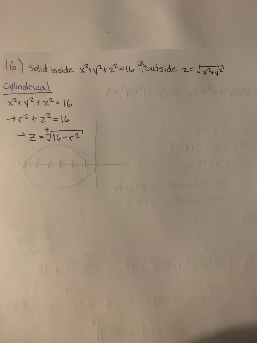 16) salid inside x?+y?+z?=\6outside z= Jx?zy?
Cylindrical
x?+ y?+ z?= 16
ー2=-r2
