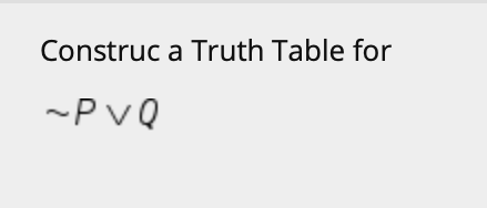 Construc a Truth Table for
-PvQ
