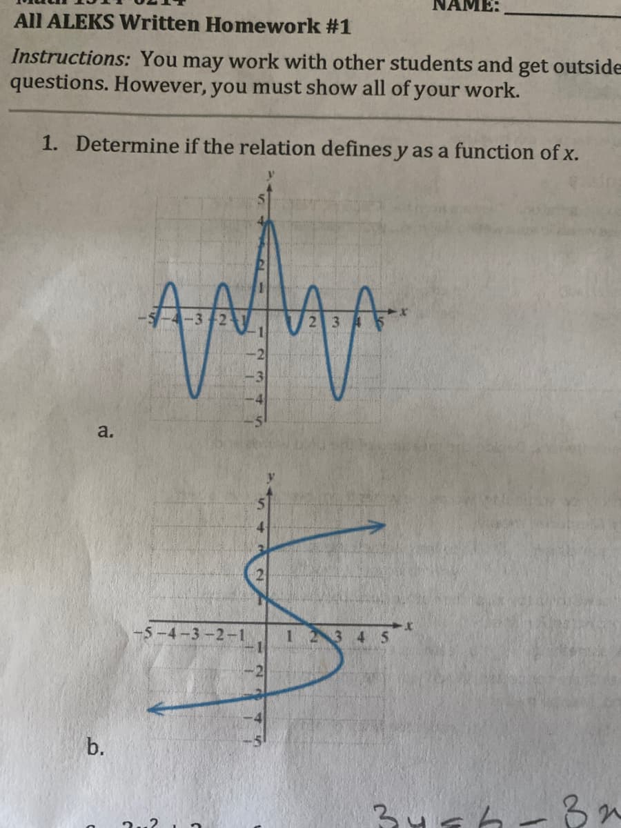 1. Determine if the relation defines y as a function of x.
AAA
a.
-3-2-1
b.
