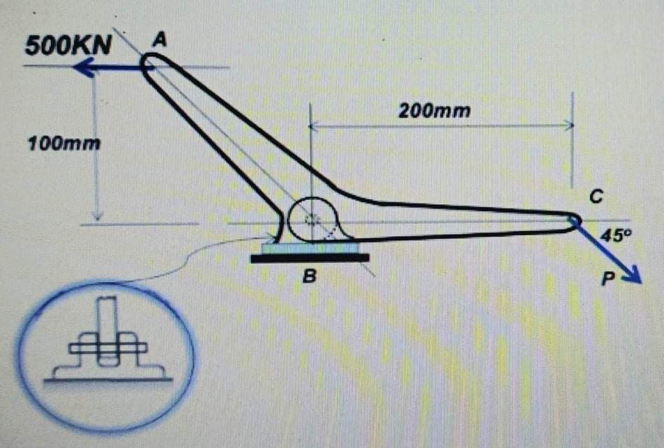 500KN
200mm
100mm
C
45°
P
