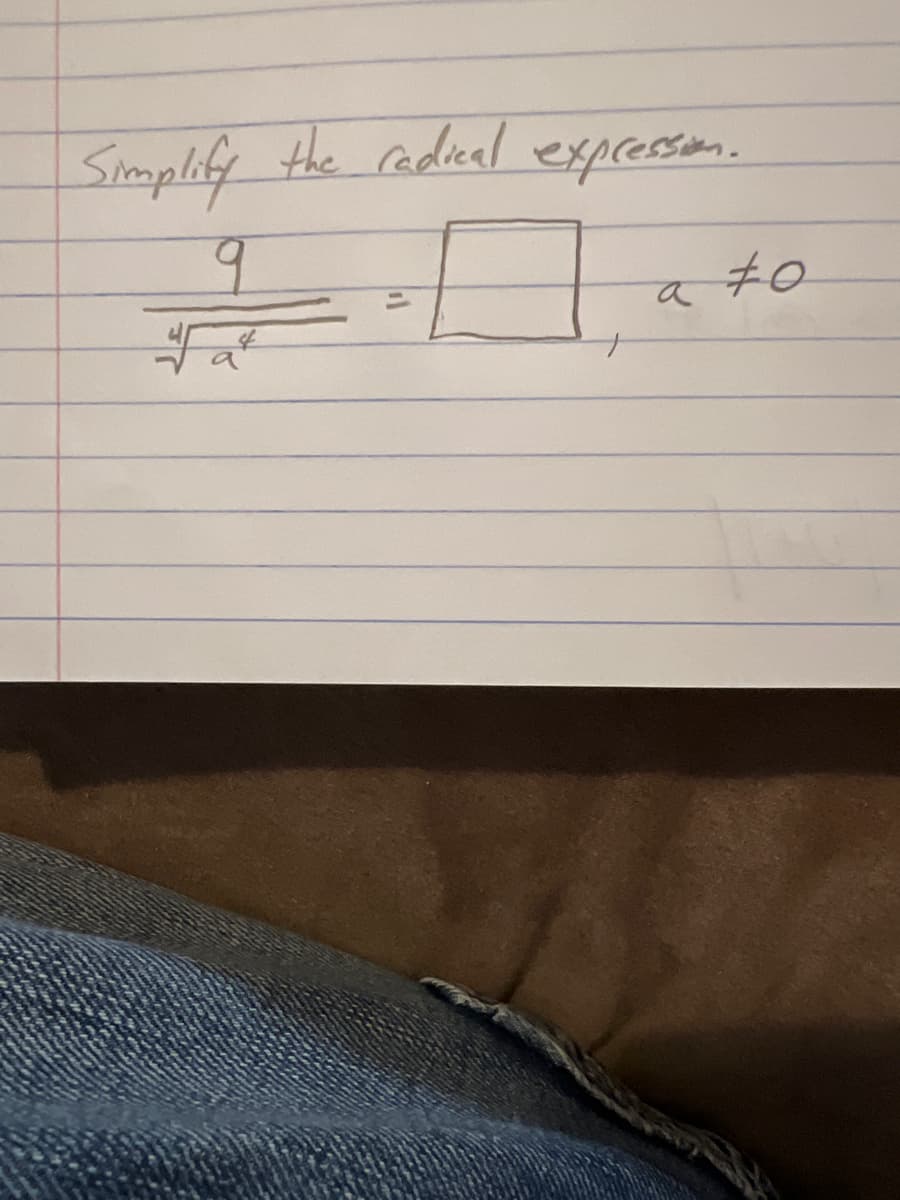 Simplify the radical expressom.
a
a
