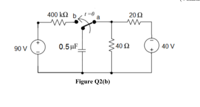 400 kN b
20Ω
a
90 V
0.5µF_
40 Ω
40 V
Figure Q2(b)
