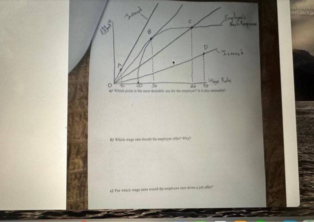 Ispart
B
D
b) Which wage rate should the employer offer? Why?
D 10
20 30
60 70
a) Which point is the most desirable one for the employer? Is it also attainable?
Best Response
•Isacast
Wage Rate
c) For which wage rates would the employee turn down a job offer?
do1-7 19:2
91 6fc3.jp