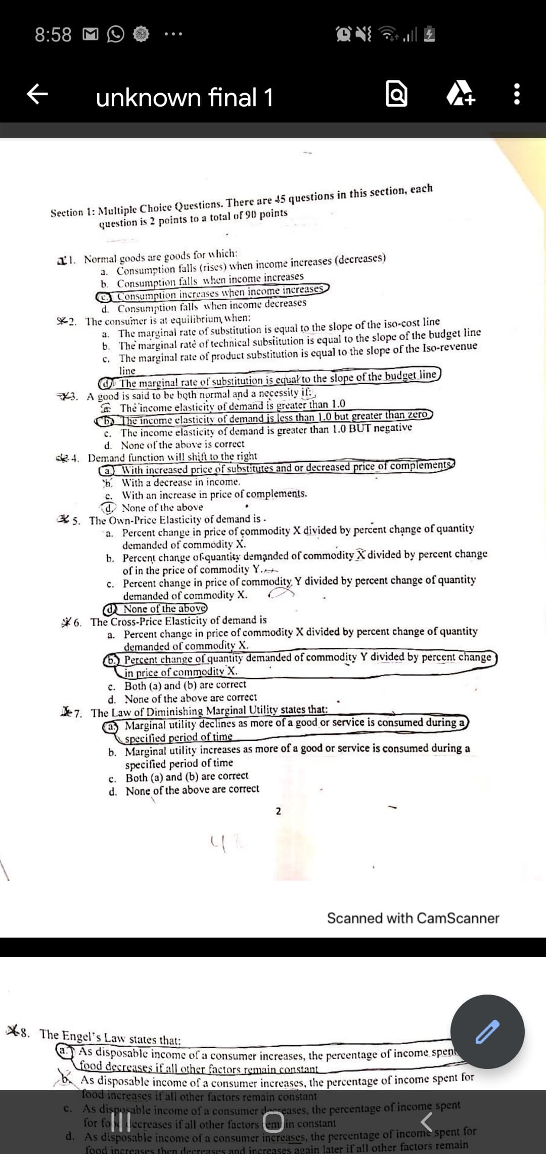 4. Demand function will shitt to the right|
O With increased price of substitutes and or decreased price of complements
'h. With a decrease in income.
c. With an increase in price of complements.
d, None of the above
