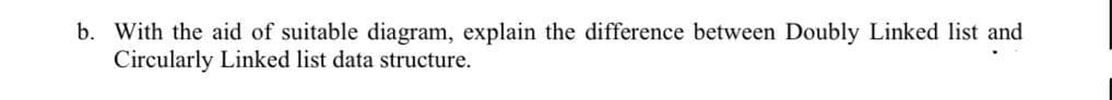 b. With the aid of suitable diagram, explain the difference between Doubly Linked list and
Circularly Linked list data structure.
