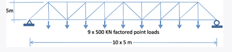 5m
N
4
9 x 500 KN factored point loads
10 x 5 m-
10