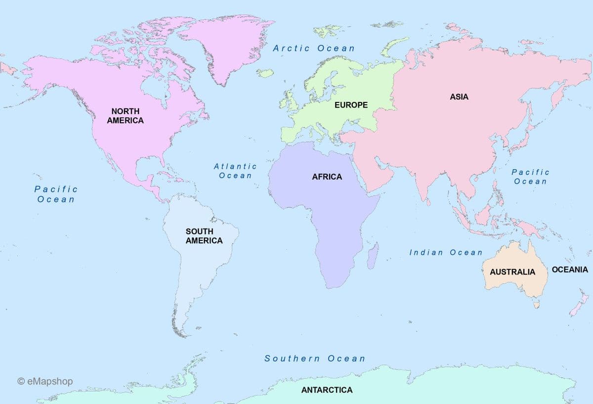 Pacific
Ocean
ⒸeMapshop
NORTH
AMERICA
1PX²
wiltaps.
Meg
2
Atlantic
Ocean
SOUTH
AMERICA
wa
Arctic Ocean
EUROPE
AFRICA
Southern Ocean
ANTARCTICA
ASIA
Indian Ocean
Pacific
Ocean
O
W
AUSTRALIA OCEANIA