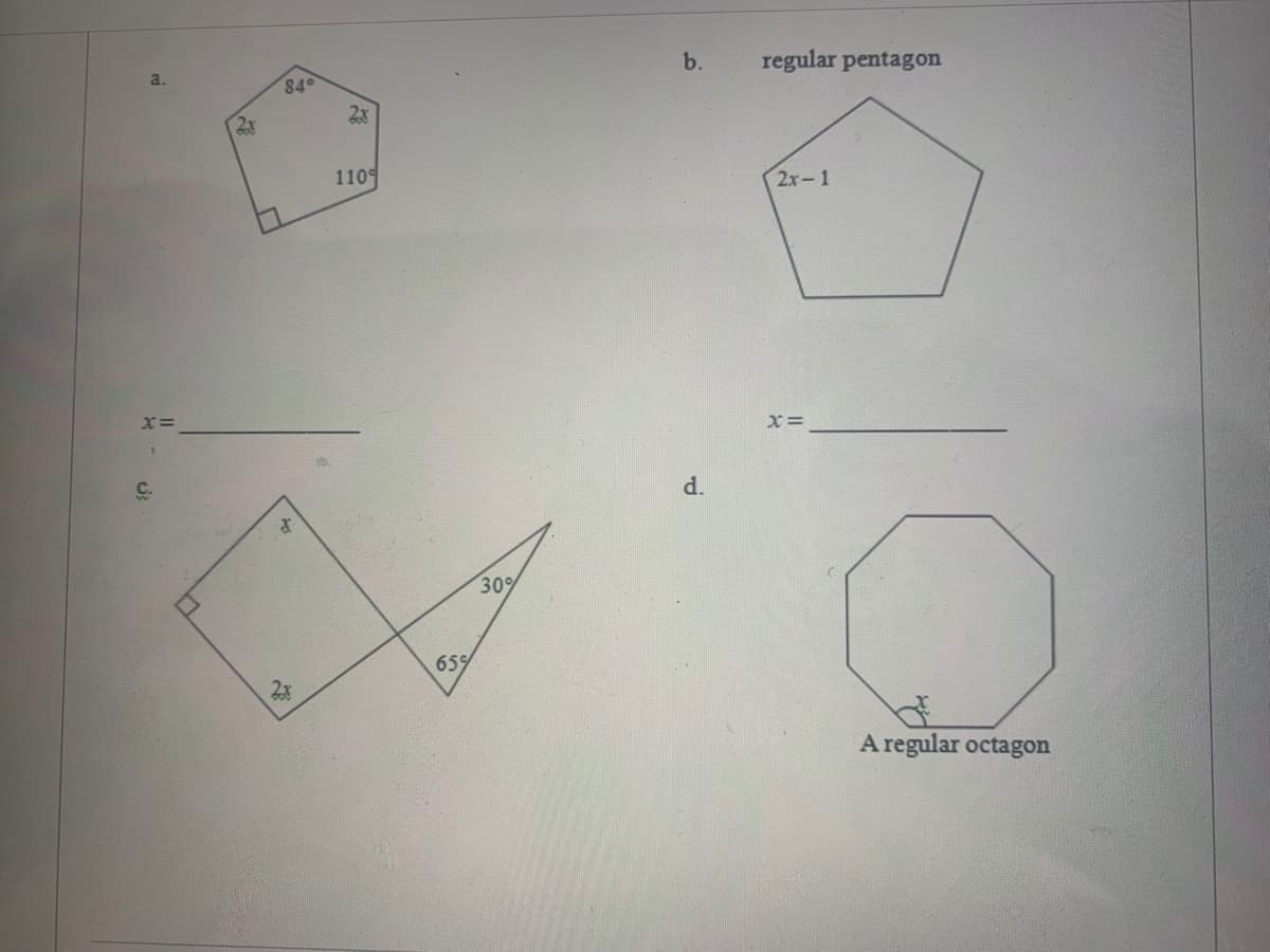 b.
regular pentagon
a.
840
23
110
2x-1
d.
30%
659
A regular octagon
