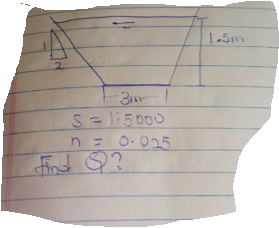 1-5m
2.
S=l:5 000
n= 0.025
Find ?
