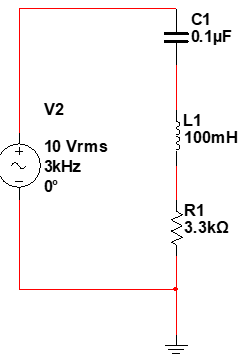 C1
:0.1µF
v2
L1
100mH
10 Vrms
3kHz
0°
R1
3.3k2
