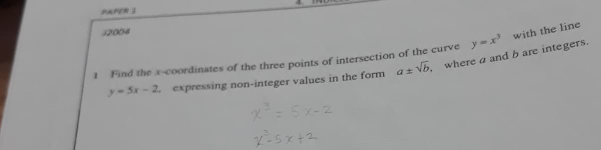 PAPER 3
12004
y-5x-2, expressing non-integer values in the form
a± Vb, where a and b are integers.
x= 5x-2
