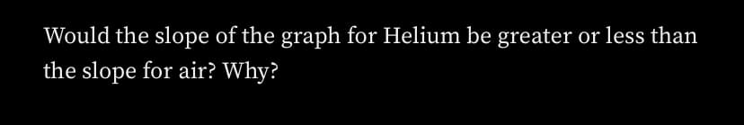 Would the slope of the graph for Helium be greater or less than
the slope for air? Why?