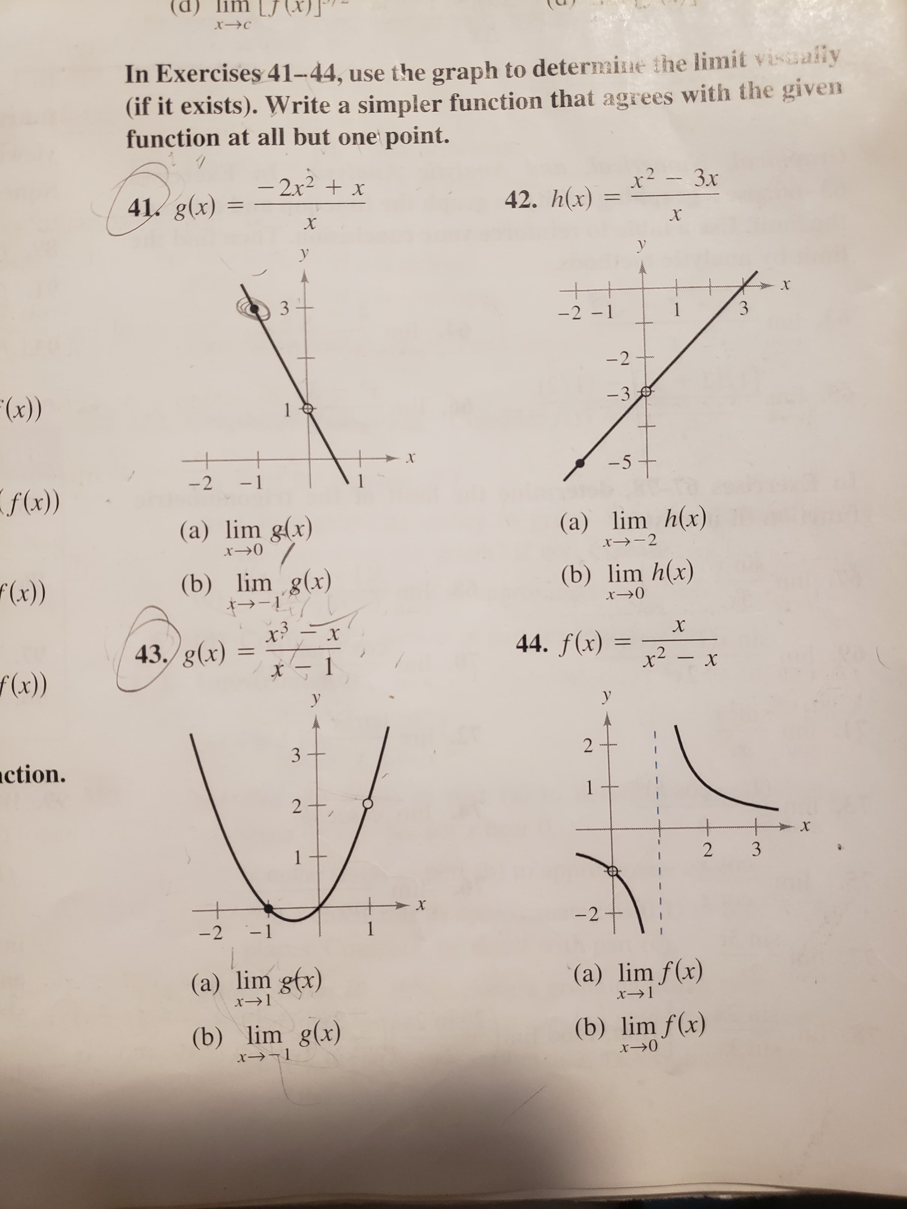 -2x² + x
41. g(x)
y
3 -
1
-2
- 1
(a) lim g(x)
(b) lim g(x)
*→-'
1.
