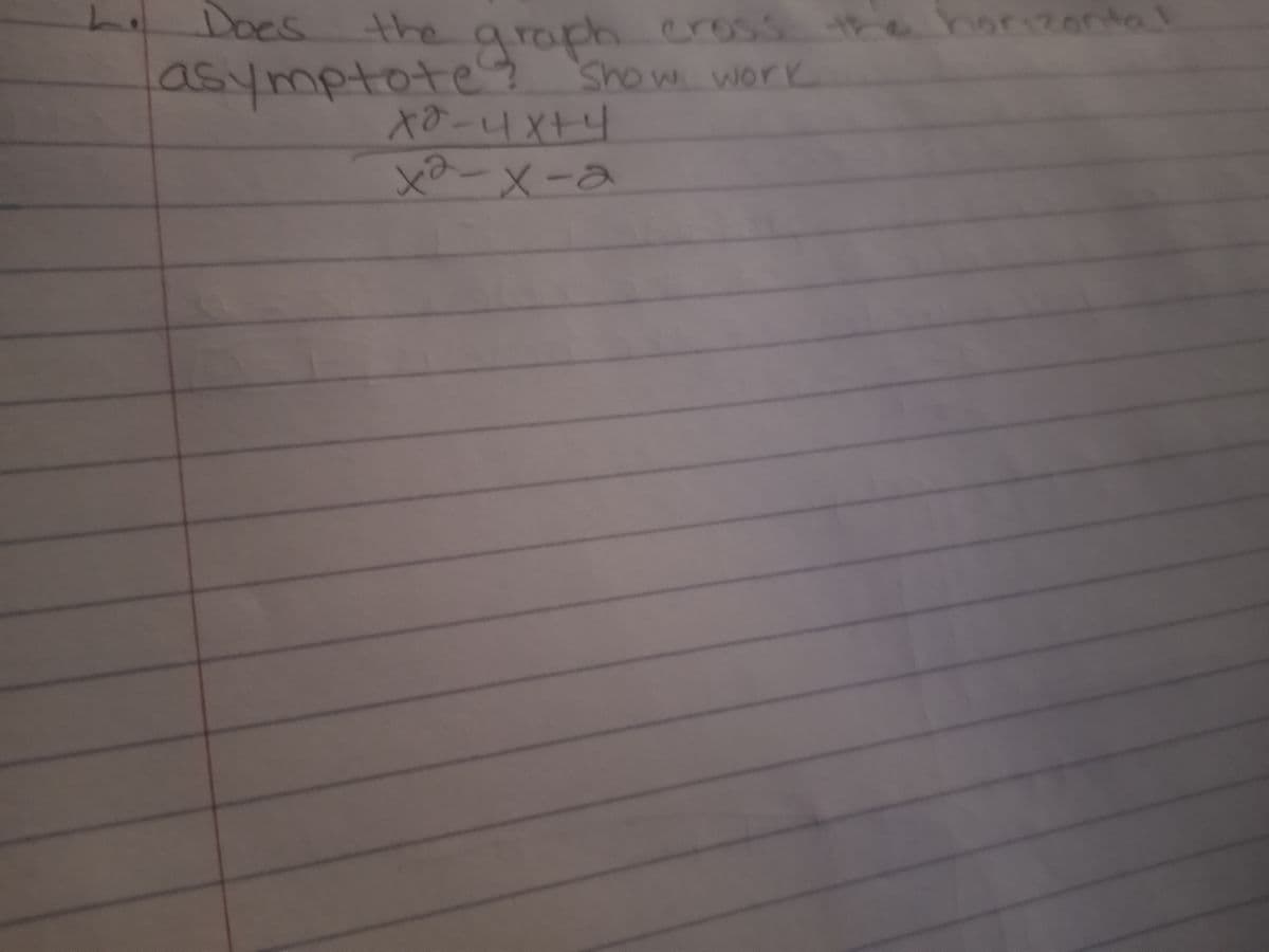 the s ehorizontol
graph cross
he horizonta
asymptote? show wiory
X0-4x+4
xoーX-a
