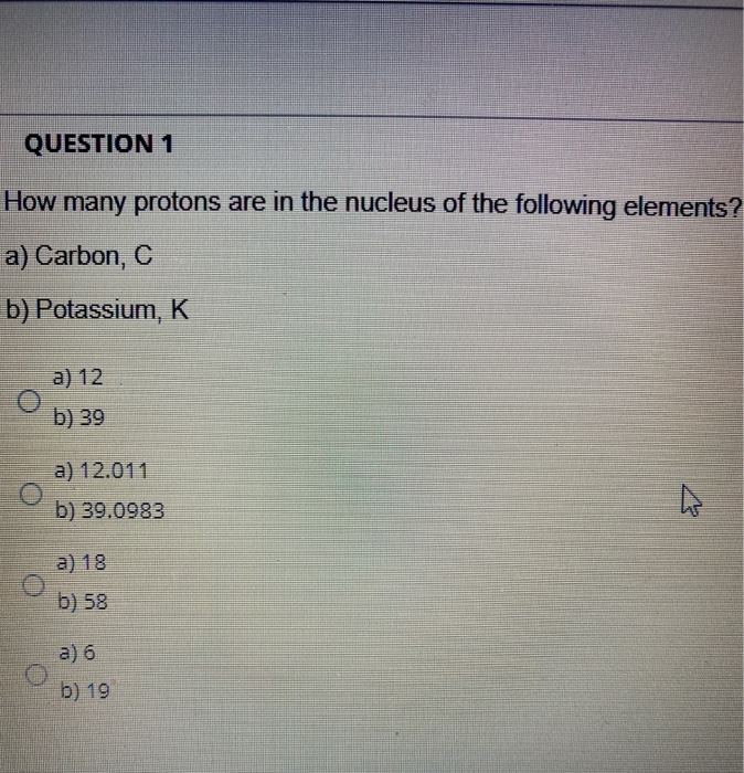 protons are in the nucleus of the following elements
