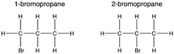 1-bromopropane
2-bromopropane
H
H
H-
-C
C-H
H-Ç-
C-
Br
H H
H
Br
H
