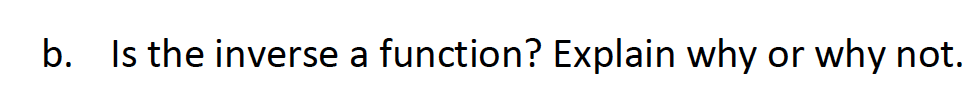 b.
Is the inverse a function? Explain why or why not.