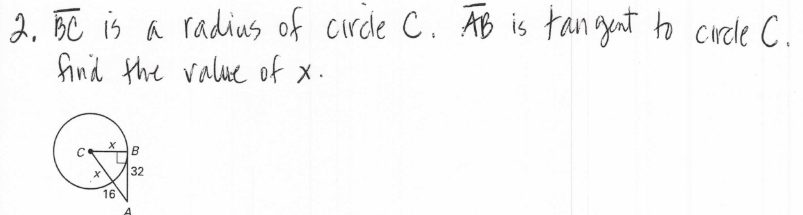 2. BE is a radius of cirdle C. AB is tangynt to crcle C.
hind the value of x.
B
32
16
