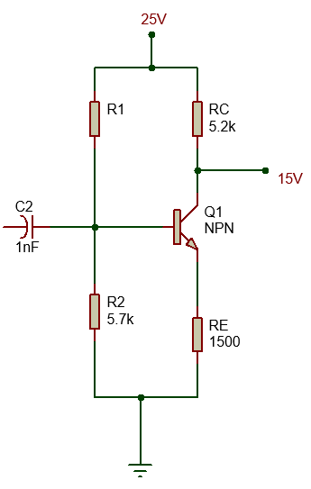 25V
R1
RC
5.2k
15V
C2
Q1
NPN
1nF
R2
5.7k
RE
1500
