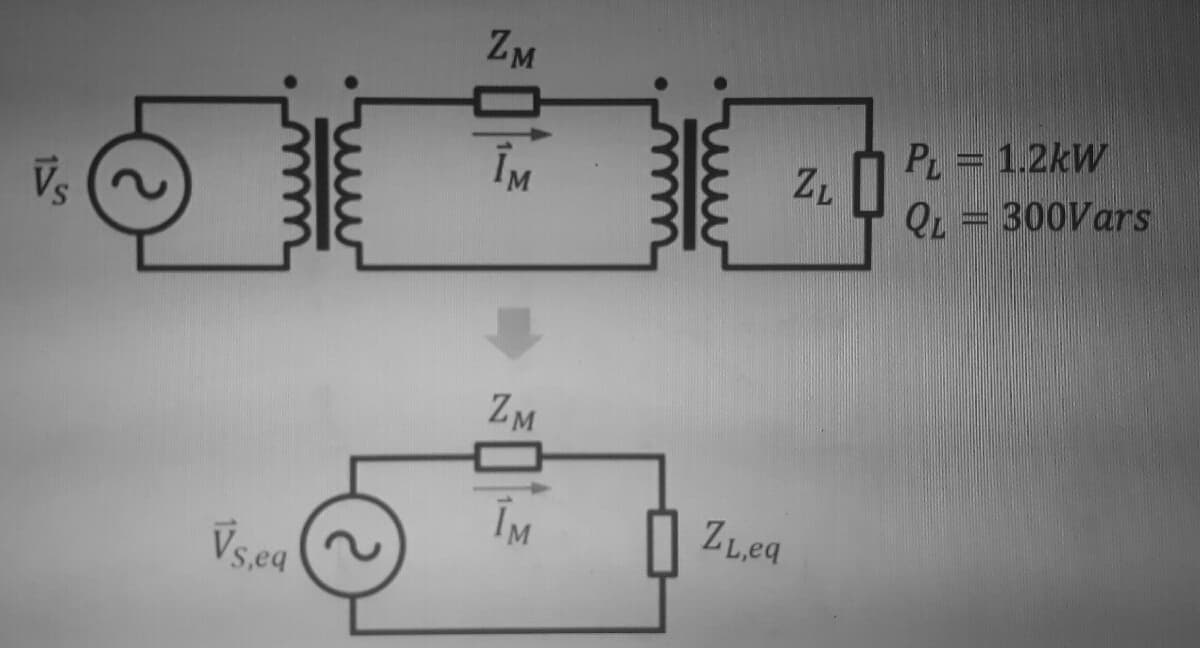 ZM
P = 1.2kW
ZL
QL = 300Vars
ZM
ÎM
ZLea
Vs.ea
