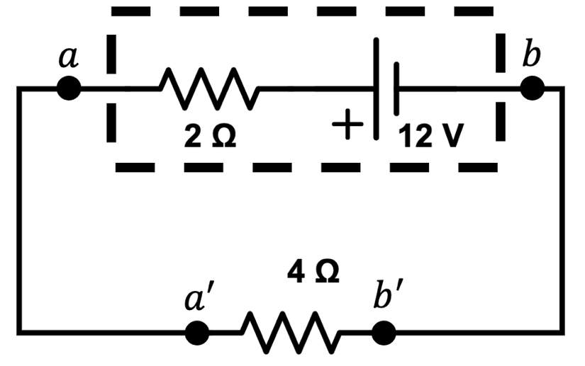 | b
а
+1 12 V
2Ω
a'
b'
