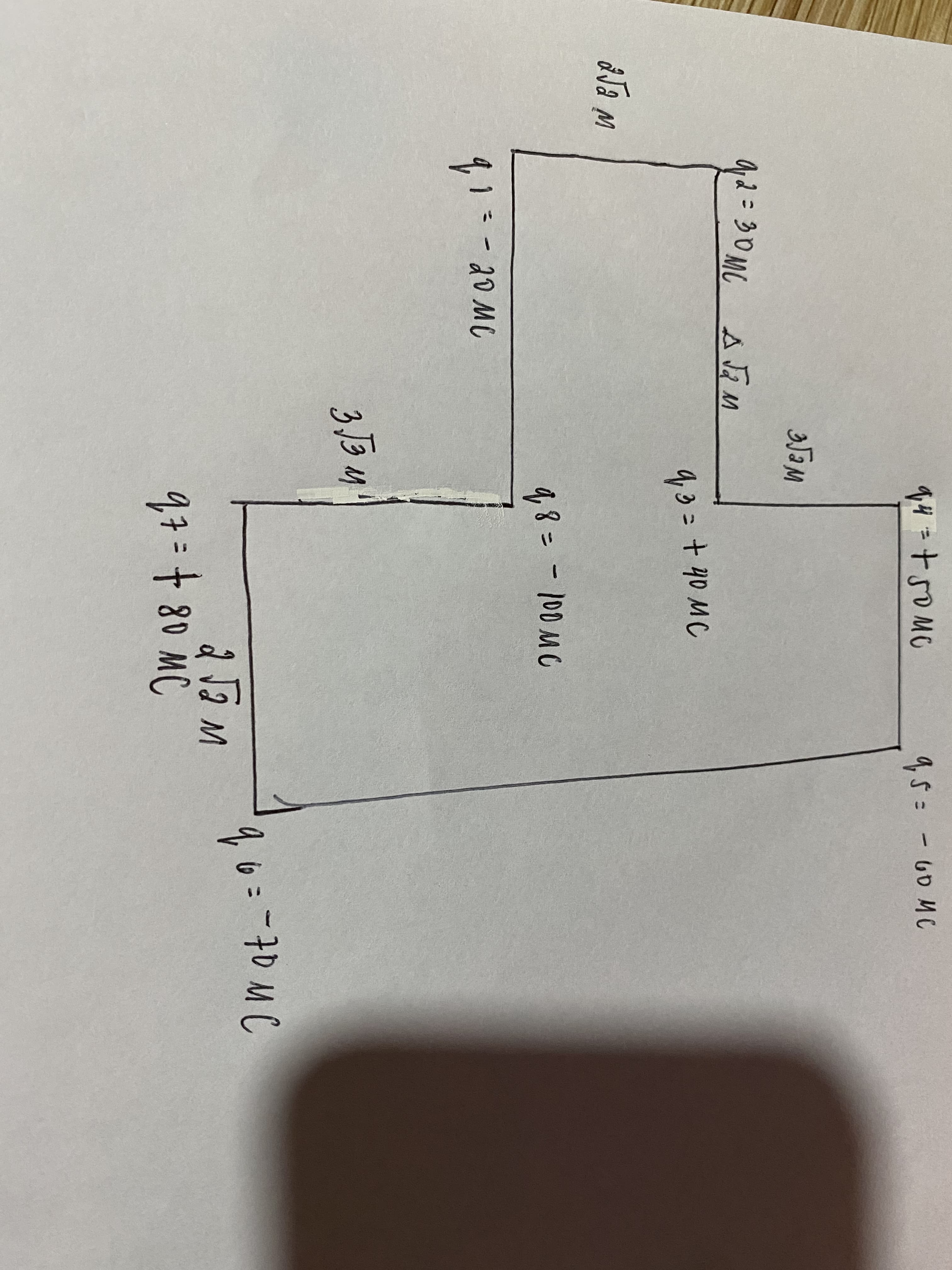 94=+50M0
q5= -60 MC
%3D
93 = + 40 MC
q,8=-100MC
%3D
q1=-20MC
:- 20 MC
q6=-70MC
