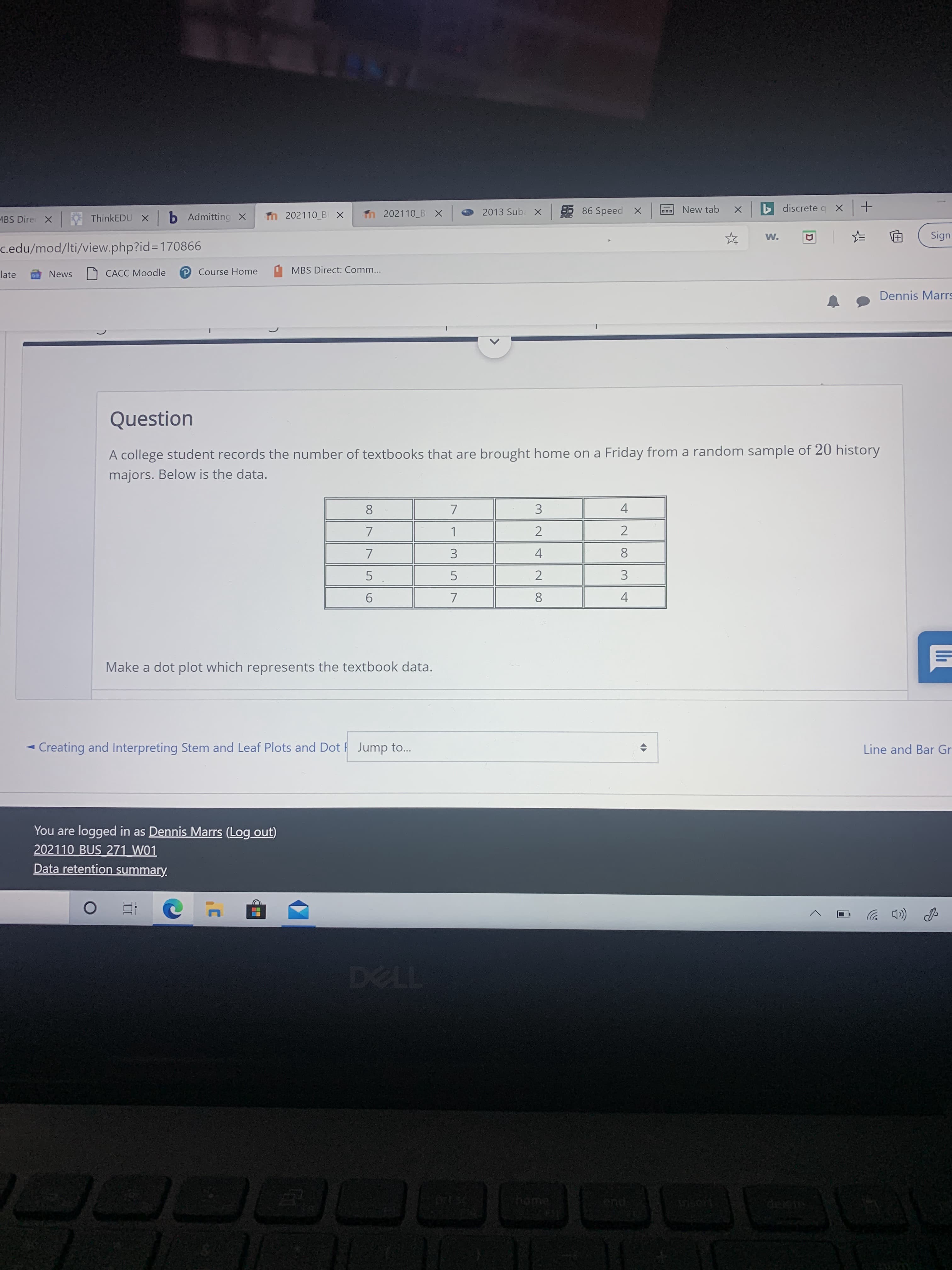 Make a dot plot which represents the textbook data.
