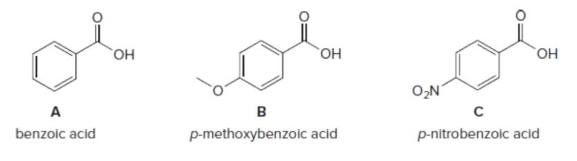 Он
ОН
Он
O,N
в
benzoic acid
p-methoxybenzoic acid
p-nitrobenzoic acid
