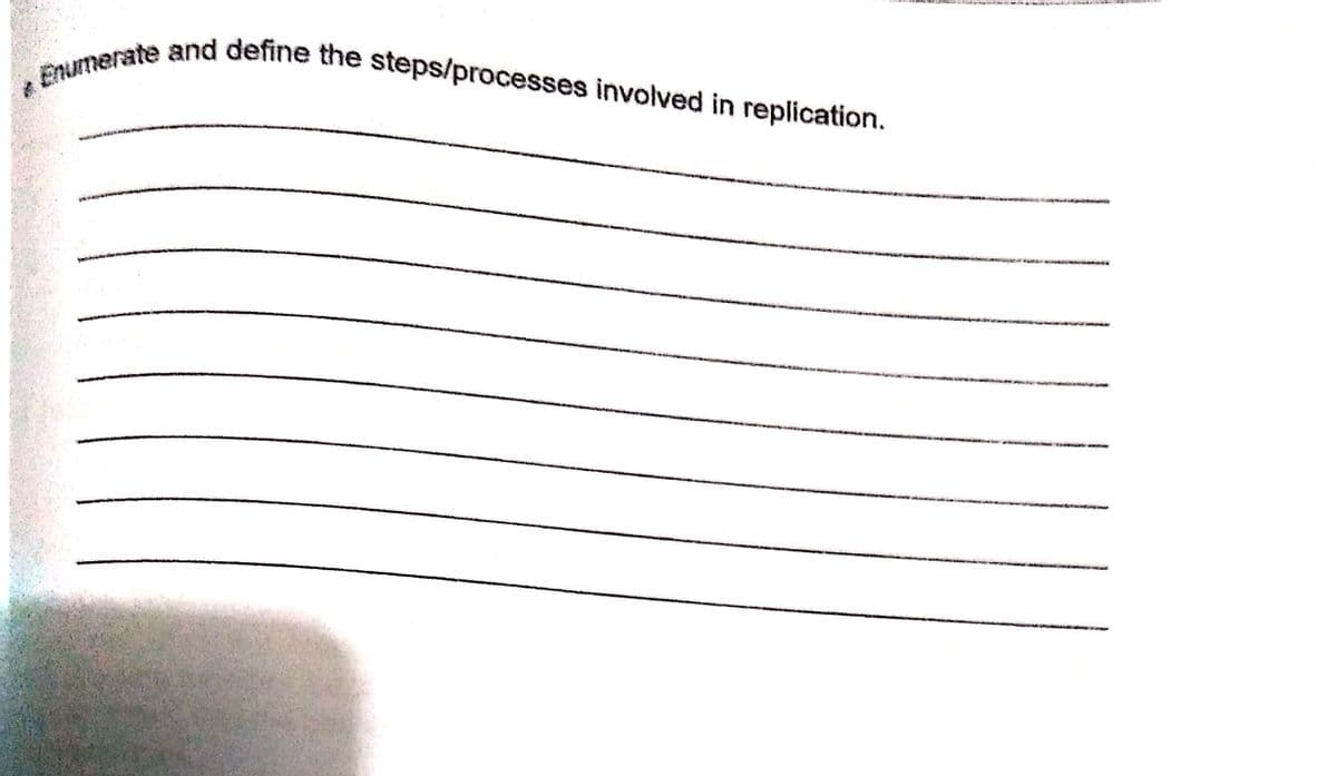 Enumerate and define the steps/processes involved in replication.
