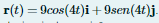 r(t) = 9cos(4t)i+9sen(4t)j.
