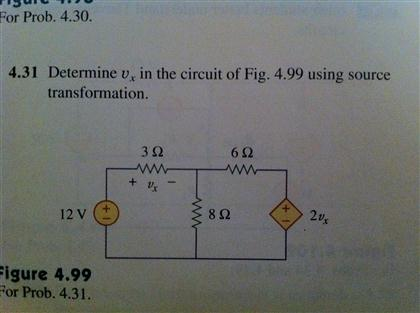 For Prob. 4.30.
4.31 Determine u, in the circuit of Fig. 4.99 using source
transformation.
12 V
Figure 4.99
For Prob. 4.31.
+
392
www
+ U
ww
692
ww
892
+
20x