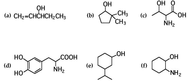 OH
ОН О
ỌH
(а) CН2%3СHCHCH2CH3
-CH3
`CH3
HO.
NH2
(b)
(c)
LOH
HO,
СООН
(d)
(е)
(f)
но
NH2
NH2
