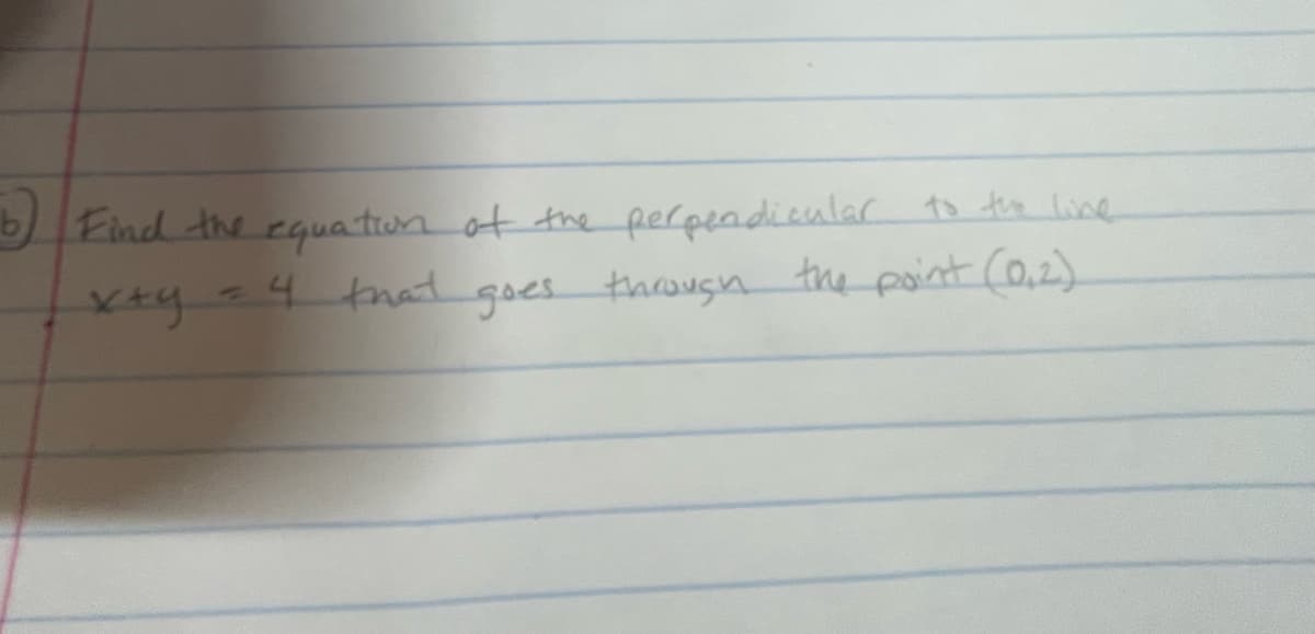 Eind the equaton ot the perpeadiculac to tie line
4 rat gses thousn tne point (0,2).
