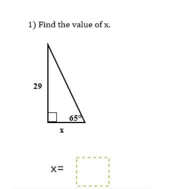 1) Find the value of x.
29
65
x=
