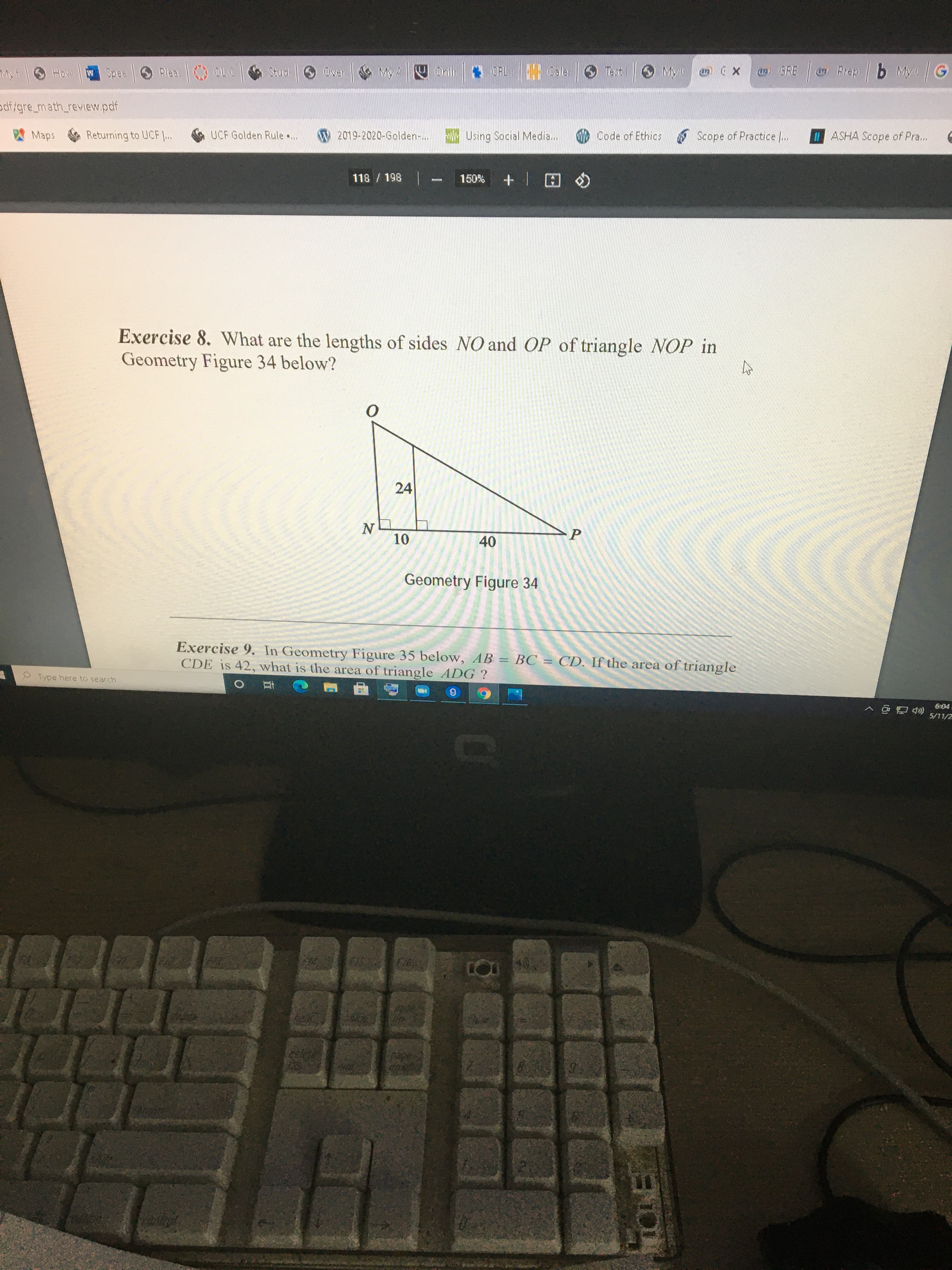 gths of sides NO and OP of triangle NOP in
24
10
40
Geometry Figure 34
