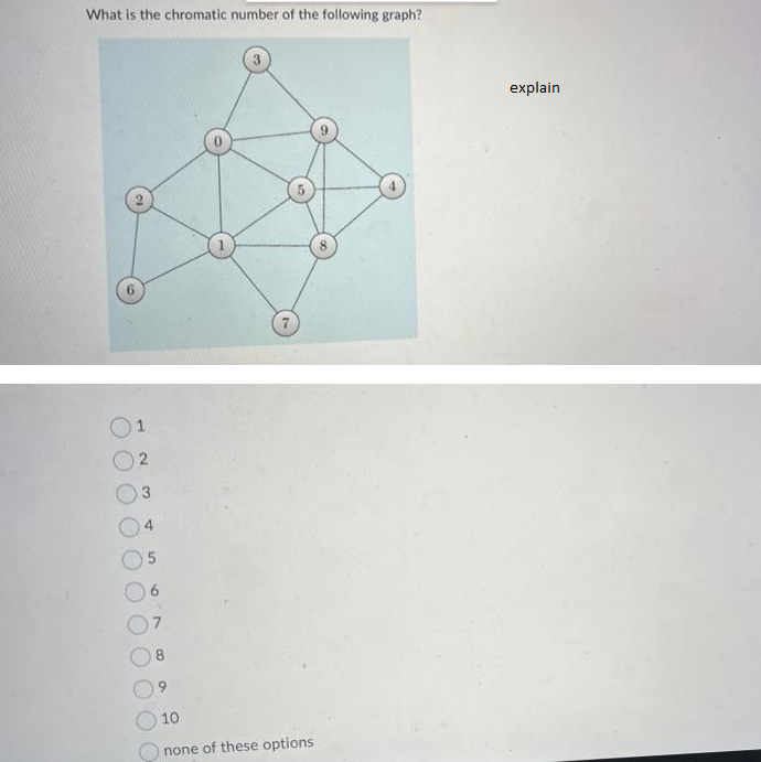 What is the chromatic number of the following graph?
explain
8.
8.
9.
10
none of these options
