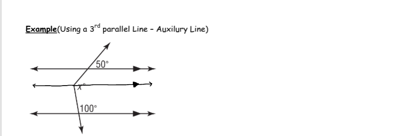 Example(Using a 3rd parallel Line - Auxilury Line)
50°
100°
